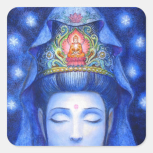 Midnight Zen Meditation Kuan Yin Vierkante Sticker