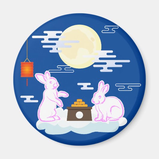 Midsfeest Maan Konijn Maancake Wolken Magneet (Voorkant)