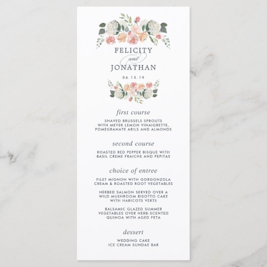Midsummer Bloemen Wedding Menu Kaart (Voorkant)