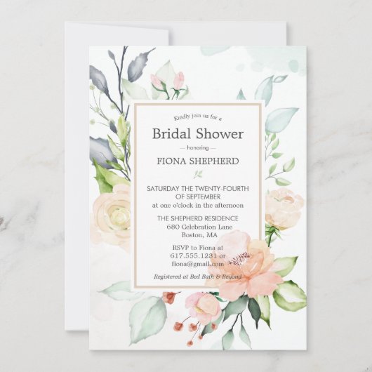 Midsummer Elegante Waterverf Bloemige Bruidsdouche Kaart (Voorkant)