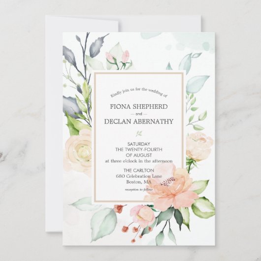 Midsummer Elegante Waterverf Bloemige Bruiloft Kaart (Voorkant)