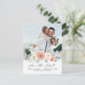 Midsummer Peach Pastel Pink Floral Bewaar de datum Briefkaart (Staand voorkant)