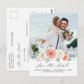 Midsummer Peach Pastel Pink Floral Bewaar de datum Briefkaart (Voorkant / Achterkant)