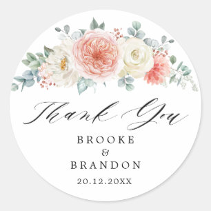 Midsummer Peach Pastel Pink Floral Dank u Ronde Sticker