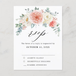 Midsummer Peach Pastel Roze Bloemen Huwelijk RSVP Briefkaart