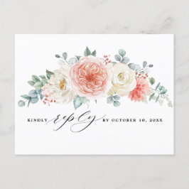Midsummer Peach Pastel Roze Bloemen Huwelijk RSVP Briefkaart