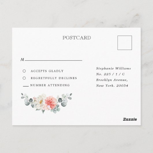 Midsummer Peach Pastel Roze Bloemen Huwelijk RSVP Briefkaart (Achterkant)