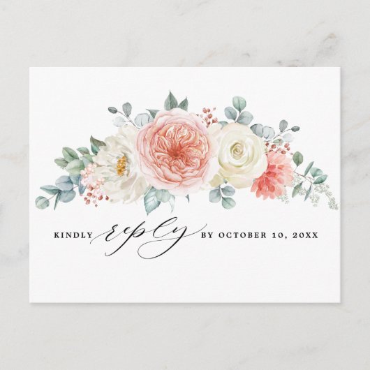 Midsummer Peach Pastel Roze Bloemen Huwelijk RSVP Briefkaart (Voorkant)