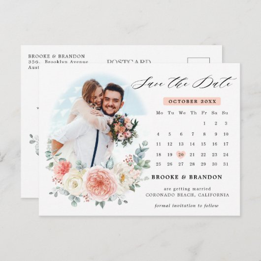 Midsummer Peach Pastel Roze kalender Bewaar de dat Briefkaart (Voorkant / Achterkant)