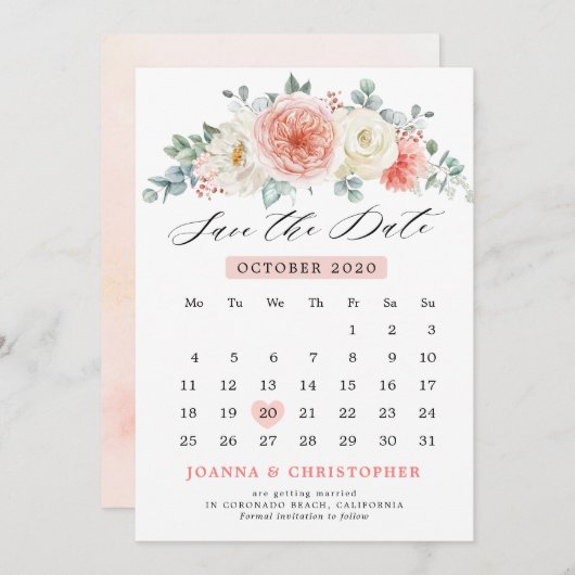 Midsummer Perzik Pastel Roze Bloemencalender Save The Date (Voorkant / Achterkant)