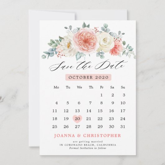 Midsummer Perzik Pastel Roze Bloemenkalender Save The Date (Voorkant)