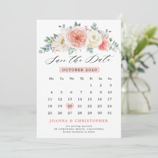 Midsummer Perzik Pastel Roze Bloemenkalender Save The Date (Staand voorkant)