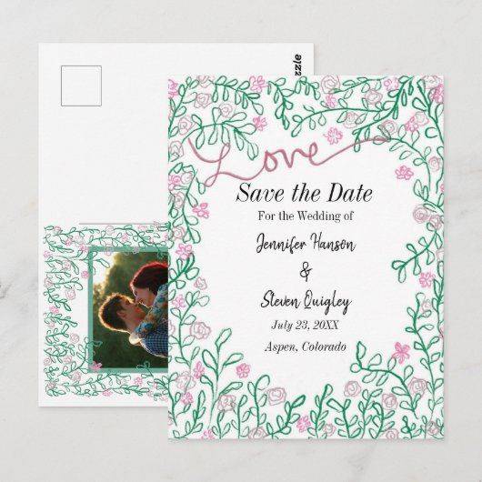 MidSummer Wedding Save the Date Floral Briefkaart (Voorkant / Achterkant)
