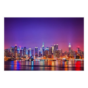 Midtown Manhattan 's nachts met Empire Stae Poster
