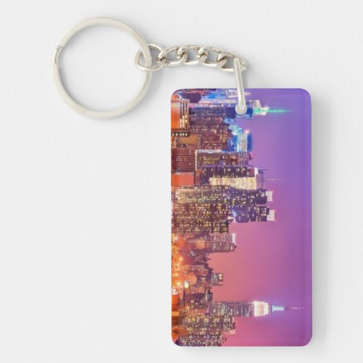 Midtown Manhattan 's nachts met Empire Stae Sleutelhanger (Voorkant)