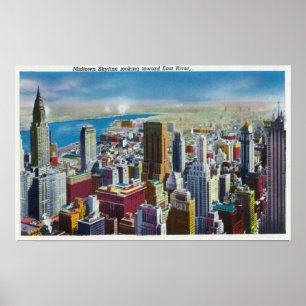 Midtown Skyline Uitzicht naar de oostelijke rivier Poster