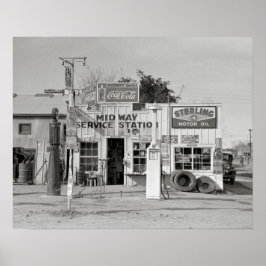 Midway Service Station, 1939. Oude foto Poster