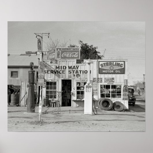 Midway Service Station, 1939. Oude foto Poster (Voorkant)