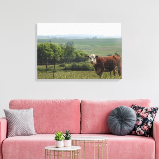 Midwest Fotografie | Mooie Koe en landschap Canvas Afdruk (Insitu (Woonkamer))