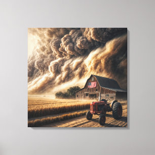 Midwest Great Plains Boerderij in een Storm Canvas Afdruk