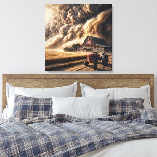 Midwest Great Plains Boerderij in een Storm Canvas Afdruk (Insitu (Slaapkamer))
