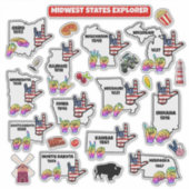 Midwest Learning Map – ASL & State Symbols Sticker (Voorkant)
