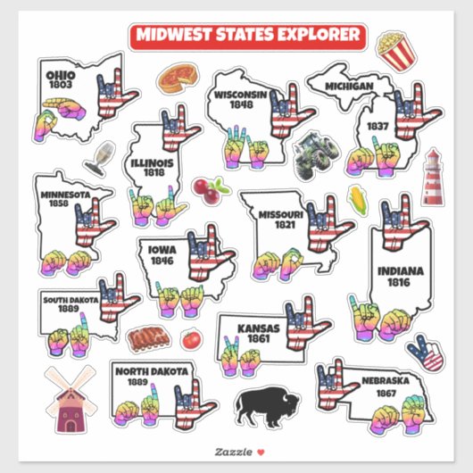 Midwest Leerkaart – Gebarentaal & Staatssymbolen Sticker (Vel)