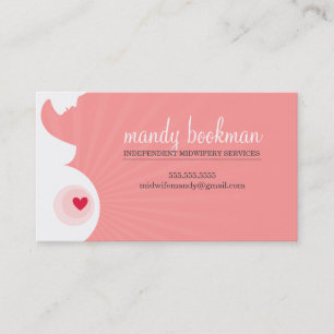 MIDWIFE KAART zwanger buik silhouet koraal roze Visitekaartje
