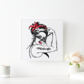 Midwife Rosie The Riveter Pin Up Vierkante Klok (Huis)