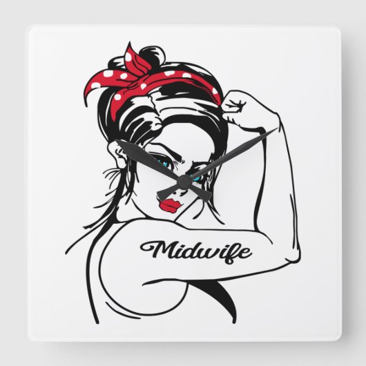 Midwife Rosie The Riveter Pin Up Vierkante Klok (Voorkant)