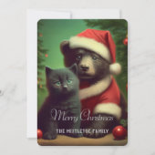 Midwinter  stijl Beer & Kitten Kerst Feestdagenkaart (Voorkant)