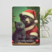 Midwinter  stijl Beer & Kitten Kerst Feestdagenkaart (Staand voorkant)