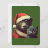 Midwinter  stijl Beer & Kitten Kerst Feestdagenkaart (Achterkant)