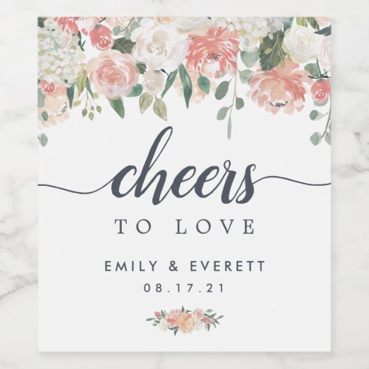 Midzomer Bloemen "Proost op Liefde" Bruiloft Wijn Etiket (Enkel label)