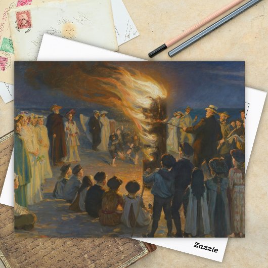 Midzomer Eve Bonfire op Skagen Beach, P.S.Krøyer Briefkaart