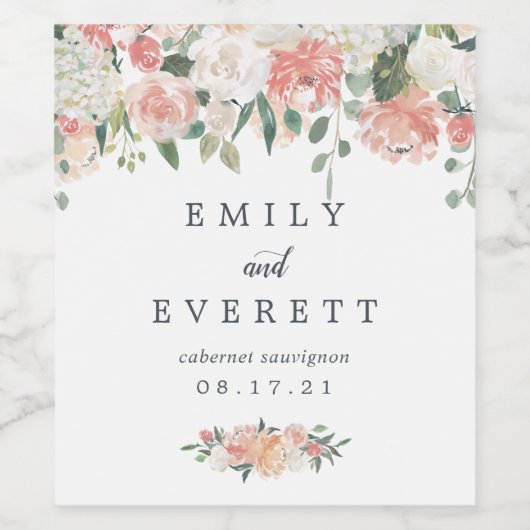 Midzomer Floral | Aangepaste bruiloft Wijn Etiket (Enkel label)