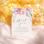 Midzomer Floral Bouquet Elegant bedankt<br><div class="desc">Een feministisch baby shower met "dankjewel" in een elegant krommend script dat is omgeven door een boeket van roze waterverf bloemen. Deze dankbetuigingen zijn een perfecte manier om je dankbaarheid uit te spreken aan je gasten, zonder dat je eeuwen lang hebt gespendeerd aan het schrijven van een nieuwe boodschap voor...</div>