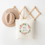 Midzomer Floral | Bridal-partij Tote Bag<br><div class="desc">Het tas van de Bridal-partij kenmerkt een waterverf florale poot van rozen en pinda's in wazige roze,  perzik en sage green,  met "eremiddel" in handgeschreven letterschrift. Ontworpen om aan te sluiten bij ons Midzomerse collectie.</div>