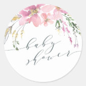 Midzomer Floral Elegant Calligraphy Baby shower Ronde Sticker (Voorkant)