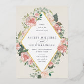 Midzomer Floral | Geometrische Lijsten bruiloft Folie Uitnodiging (Voorkant)