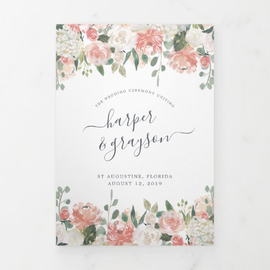 Midzomer-Floral Wedding Ceremonie Drieluik Programma (Cover)