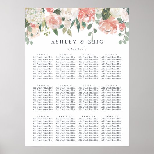 Midzomer-Floral Wedding Seating Chart Poster (Voorkant)