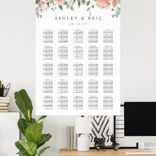 Midzomer Floral XL Wedding Seating Chart Poster (Thuiskantoor)