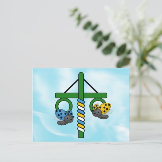 Midzomer Ladybugs Maypole Briefkaart (Staand voorkant)