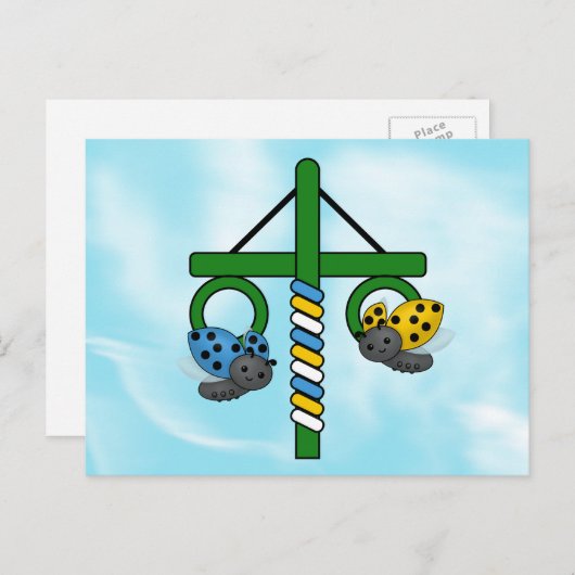 Midzomer Ladybugs Maypole Briefkaart (Voorkant / Achterkant)