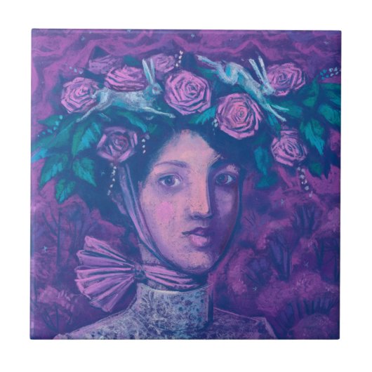 Midzomer-Pet, Summer Fantasy Surreal Portret Art Tegeltje (Voorkant)