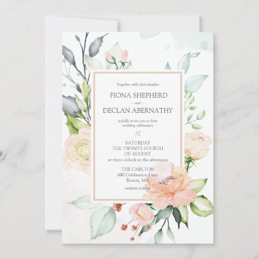 Midzomer Romantische Waterverf Florals Weddenschap Kaart (Voorkant)