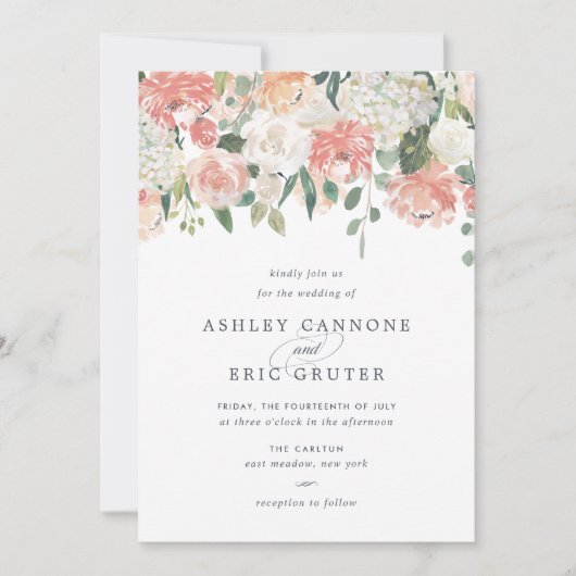 Midzomer Waterverf Floral Wedding Kaart (Voorkant)