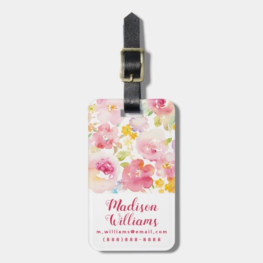 Midzomer | Waterverf Roze Floral Bagagelabel (Voorkant verticaal)