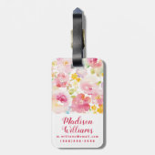 Midzomer | Waterverf Roze Floral Bagagelabel (Achterkant verticaal)